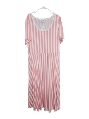 Maxi Dress Womens 3X Pink White Stripes Lightweight Stretch Vacation NWT